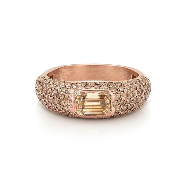 emerald cut east-west champagne diamond and champagne diamond pave ring, in rose gold <span class='visuallyhidden'>Call, text 323-404-2959 for shopping help.</span>